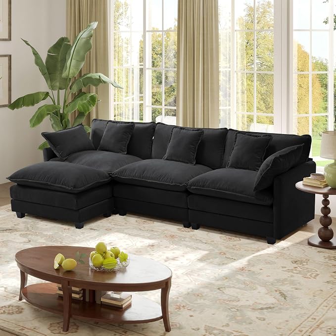 113.4" Modular Sectional Sofa,L Shaped Couch for Living Room,Modern Deep Seat Sofa 3 Seater Chenille Fabric Comfy Cloud Couches with Throw Pillows & Movable Ottoman