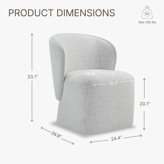 KISLOT Upholstered Dining Chairs with Wheels, No Assembly Stain Resistant Fabric Modern Barrel Armchair with Casters, Dining Room Chairs for Kitchen Living Room Bedroom, Light Grey, Set of 2