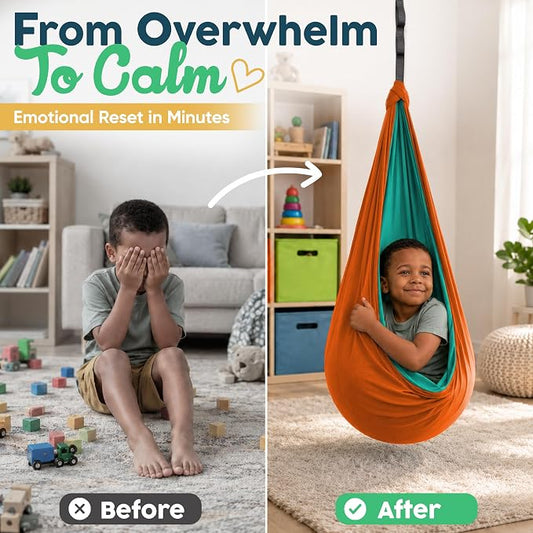 Sensory Swing for Kids Indoor Outdoor - Calming Cocoon Therapy Swing, Holds 300lbs - Hug-Like Sensory Hammock with 360° Swivel Hardware for Autism, ADHD, SPD Support