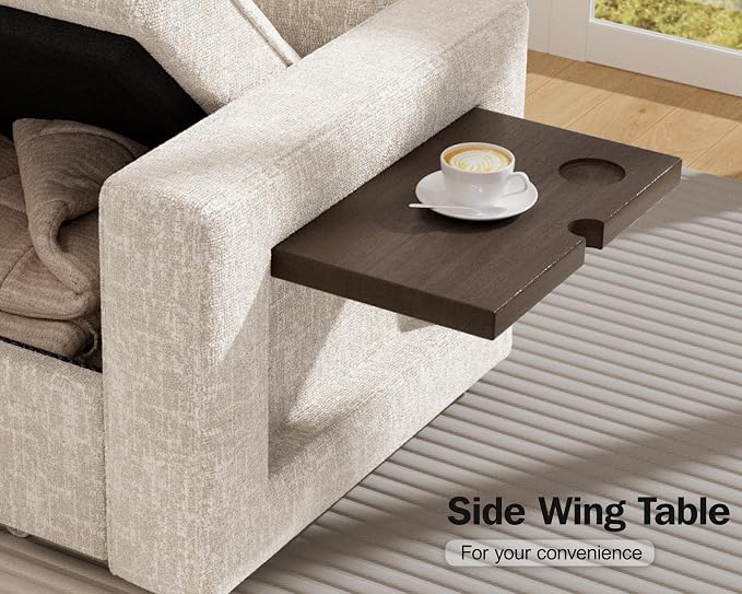 Vipbear 8 Seat U Shaped Modular Sectional Sleeper Sofa with Pull Out Bed/Reclining Backrest/USB Ports/Table/LED Light/Storage Seat, Sectional Sleeper Couch, Tool-Free Assembly, Chenille Beige