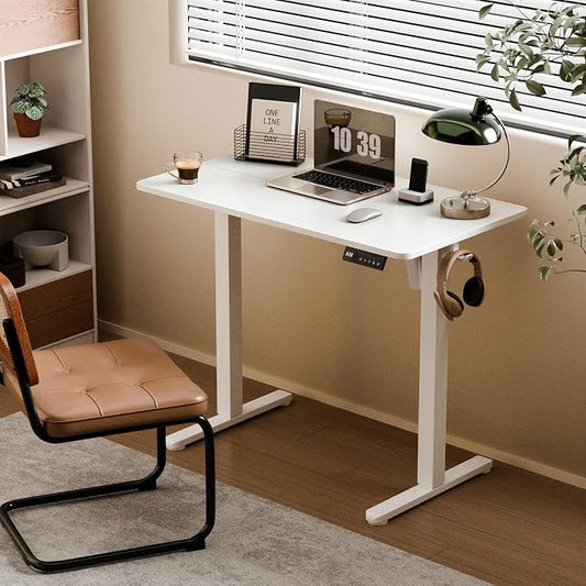 35" Electric Standing Desk Adjustable Height, Small Sit Stand Desk for Home Office & Computer Workstation, Compact Work Desk with Cable Management (White)