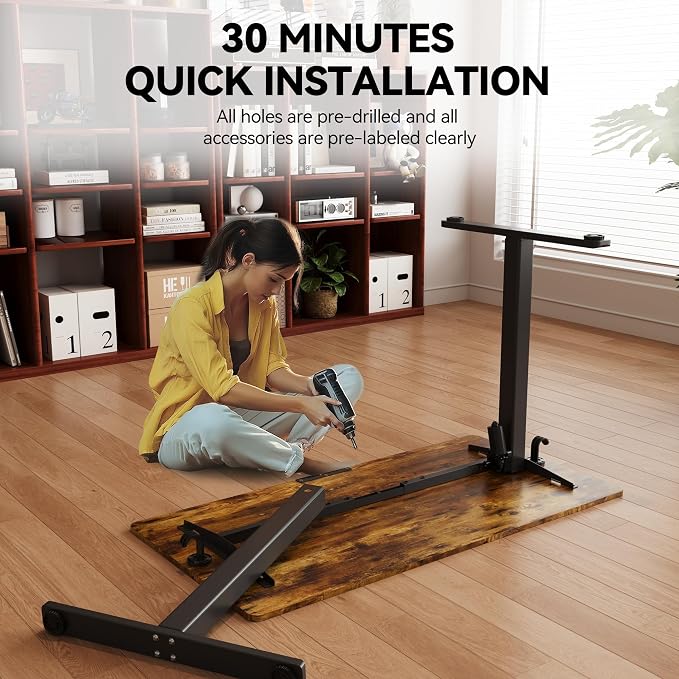 Large Electric Standing Desk,55x24 Inches Adjustable Height Stand up Desk, Sit Stand Home Office Desk, 3 Preset Heights,Equipped with Hooks,Ergonomic Computer Desk Workstation,Brown