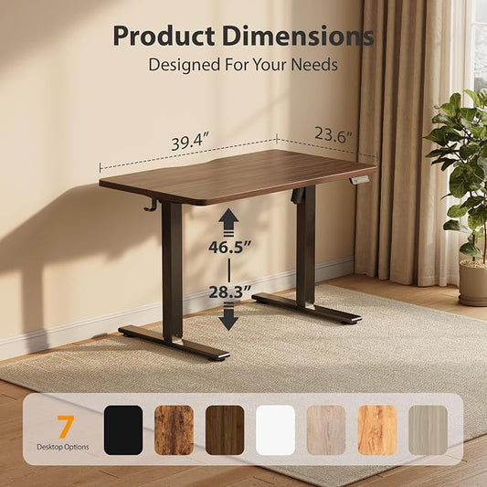 Cubiker Standing Desk, 40x24 Inches Sit Stand Home Office Desk, Electric Stand up Desk, Adjustable Desk with Splice Board, Black Frame/Black Walnut Top