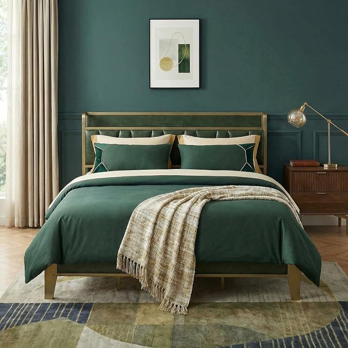 LIKIMIO California King Bed Frame, Storage Headboard with Charging Station, Solid and Stable, Noise Free, No Box Spring Needed, Easy Assembly (Dark Green)