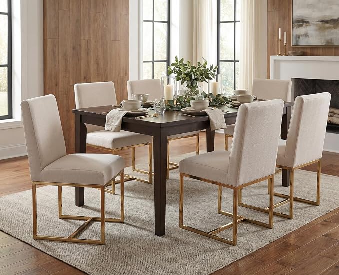 CIMOTA Modern Dining Chairs Set of 6, Upholstered Dining Room Chairs Armless Guest Side Chair with Gold Base for Dining Room/Kitchen, Beige, 6PCS