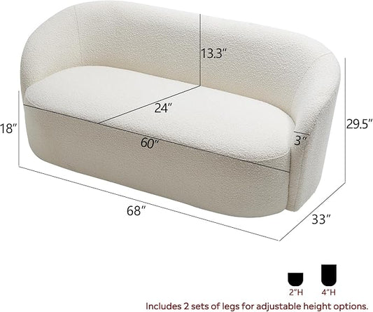 KINWELL 68" Boucle Upholstered Loveseat Sofa with Set of 2 Swivel Barrel Accent Chairs, Minimalist Comfy 2-Seater Couch and 2 Sherpa Armchairs for Small Spaces Apartment, Cream
