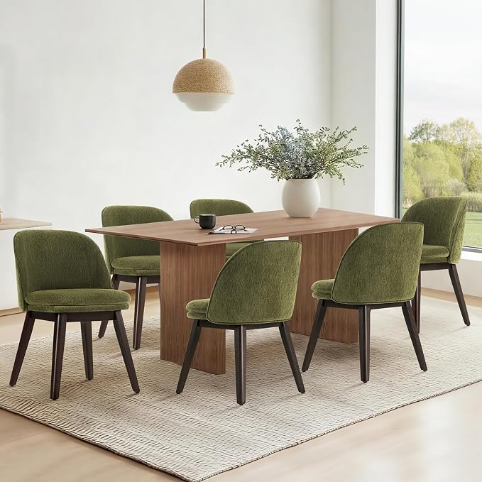 KISLOT Wooden Dining Chairs Set of 2, Fabric Upholstered Modern Dining Room Chairs with Double-Layer Thick Seat Cushion & Ergonomic Backrest for Restaurant, Kitchen and CafΓ©, Green