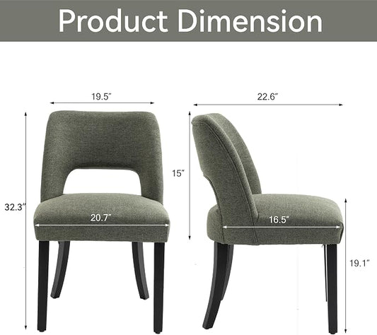 VKNOW Wooden Dining Chairs Set of 6, Modern Fabric Upholstered Dining Room Chair Kitchen Chairs, Farmhouse Dinner Chair for Kitchen Dining Room, Green-Black Legs