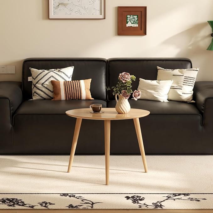 Small Oval Coffee Table, 25.6" Mid Century Modern End Table for Living Room, 100% Solid Oak Wood Center Table, Side Table (Original Wood Color, 25.59''Wx17.51''Dx19.68''H)