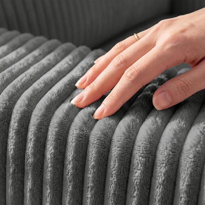 Sectional Sleeper Sofa with Pull Out Bed, Plush Corduroy 5 Seat Modular Sectional Sofa with Storage Chaise and Adjustable Backrest, Cloud Couches for Living Room, Apartment, Smoke Grey