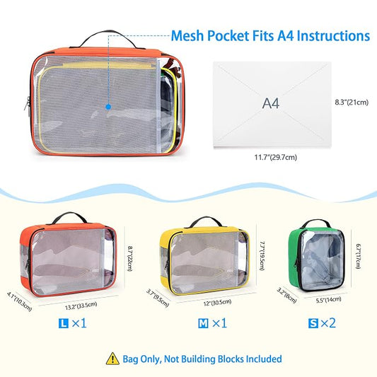 Rexmica 4-piece Toy Storage Organizer Bag, Travel Organizer Case for Building Blocks, Dolls, Crafts, Magnetic Building Tiles, Blocks Toy Storage Bag with Visible Top