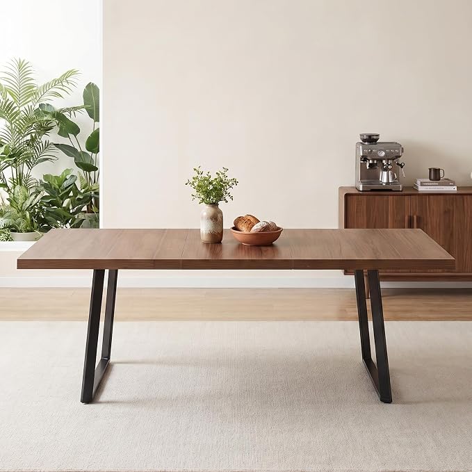 ZckyCine 70.87 Inch Dining Table for 4‑6, Rustic Wood 1.57‑Inch Tabletop, Black Metal Frame for Apartment & Kitchen