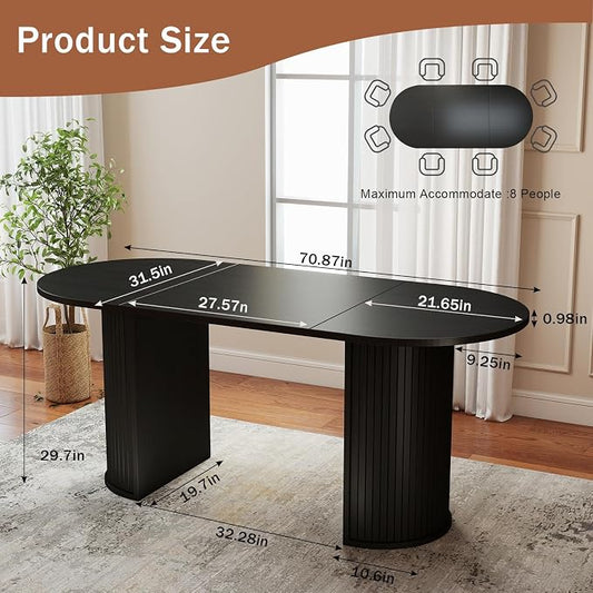 Oval Rectangular Dining Table for 4-8 People,70.87" Long Kitchen Table with Large Tabletop Wood Dinner Table Conference Meeting Table for Dining Room Living Room Kitchen,Black