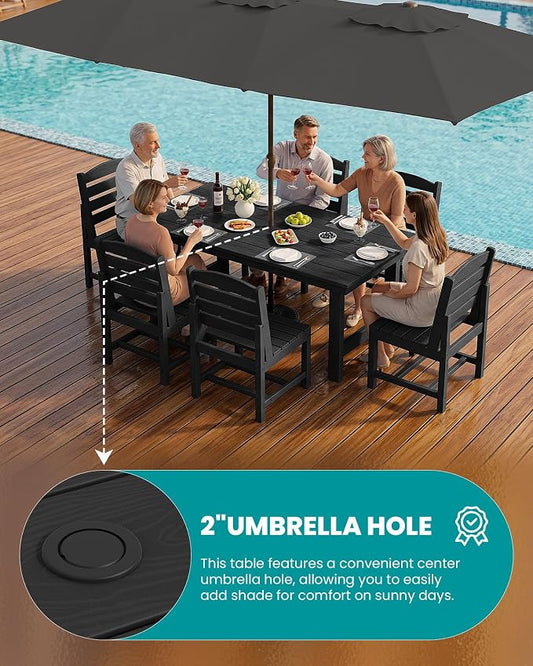 SERWALL Patio Dining Sets for 6 Person, HDPE Dining Set with 6 Armless Chairs, Black