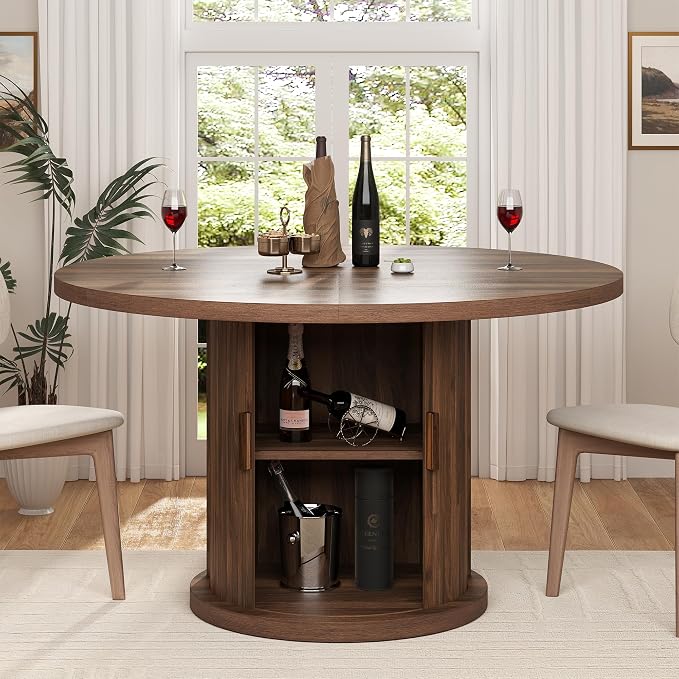 47.24" Round Dining Table for 4, Farmhouse Fluted Kitchen Tables Dining Room Circle Dinner Table, Modern Wood Kitchen & Dining Room Tables