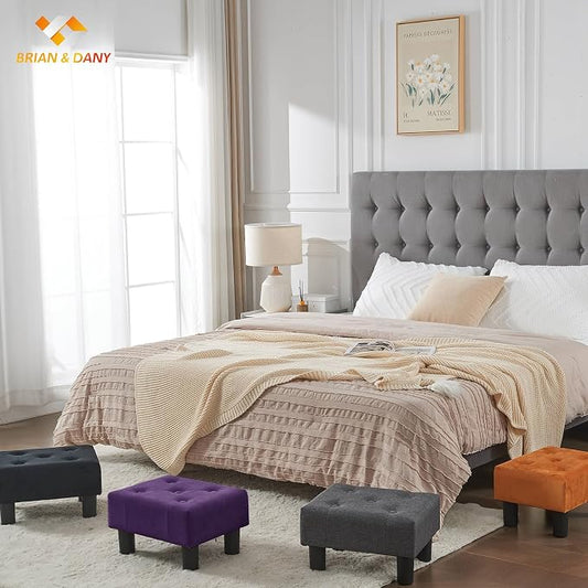 BRIAN & DANY Small Foot Stool, Velvet Foot Stools with Legs, Stable Small Footstool for Living Room, Purple