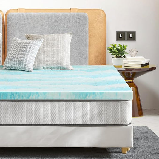 Sweetcrispy Mattress Topper Queen, Memory Foam 2 Inch Thick Gel Infused Cooling Pad for Pressure Relieve for Queen Size Bed, Sleeper Sofa, RV, Camper, CertiPUR US, Breathable