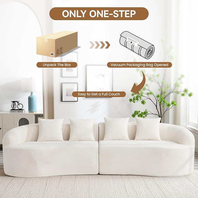 110" Boneless 4 Seater Sectional Sofa, Chenille Oversized Curved Cloud Couch, Modern 4-Seater Deep Seat Couches for Living Room, No Assembly, Beige