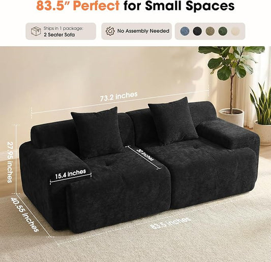83.5" Boneless Loveseat Couch, 30" Deep Seat Modular Sofa, Cloud Comfy Couches for Living Room, Apartment, Bedroom, No Assembly Required (Dark Gray)