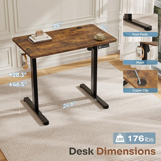 Monomi Small Electric Standing Desk, 35" x 24" Whole Piece Height Adjustable with Memory Controller, Sit to Stand Desk Workstation for Home Office,Rustic Brown