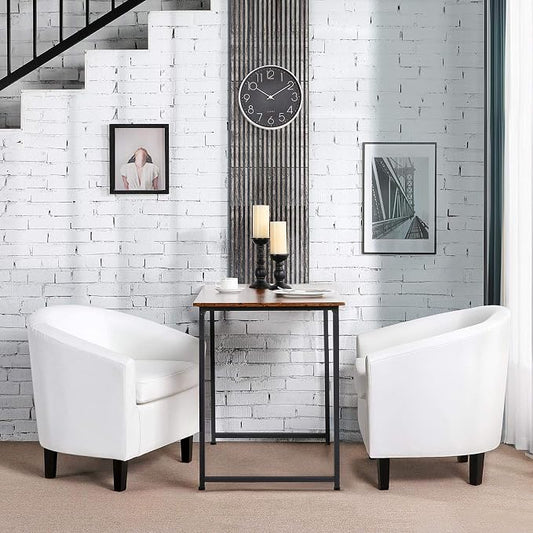 Topeakmart White Leather Chair, Modern and Comfy Accent Chair, Upholstered Barrel Chair with Wooden Legs for Living Room Bedroom Waiting Room, Set of 2, White