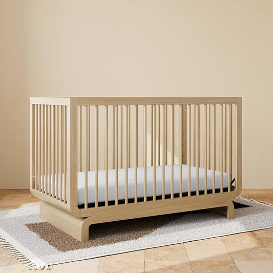 Storkcraft Santorini Convertible Crib with Toddler Guardrail & Storkcraft 6-Inch Grow-with Me Premium Waterproof Dual-Sided Baby Crib & Toddler Bed Mattress (Driftwood) – GREENGUARD Gold Certified