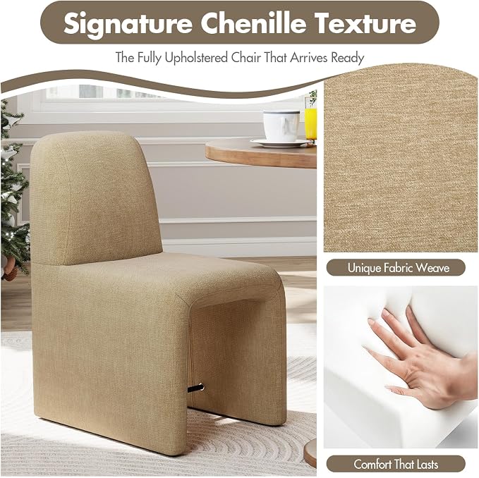 Hyfirm Upholstered Dining Chairs Set of 6,Modern Armless Desk Chair with Metal Footrest for Diningroom Bedroom Livingroom Reading Room,Khaki Fabric
