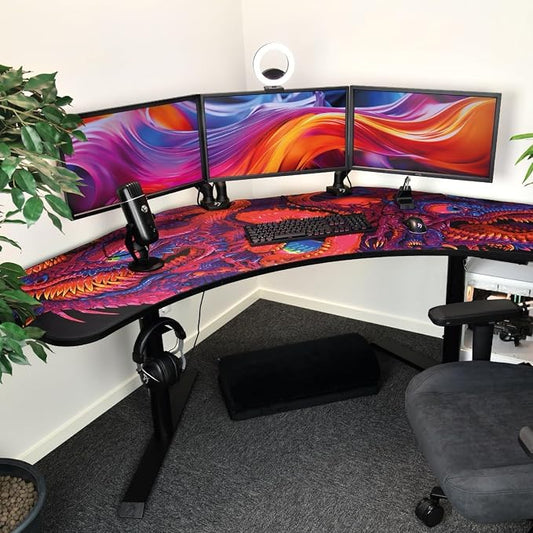 Arozzi Arena Angelo L Shaped GamingDesk, PC Gaming Desk L Shape, Height Adjustable L Shaped StandingDesk for Home Office, ComputerDesk with Full Coverage Mouse Pad (Crawling Chaos)