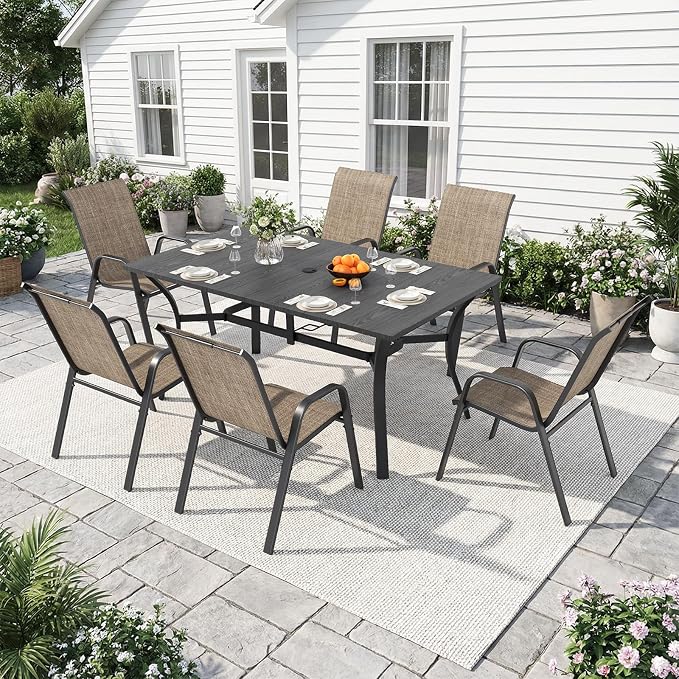 Outdoor Dining Set for 4,5pcs Patio Table and Chairs Set with Adjustable Umbrella Hole,37.8”x37.8” Square Metal Outdoor Table and Stackable Patio Chair for Yard, Garden, Porch