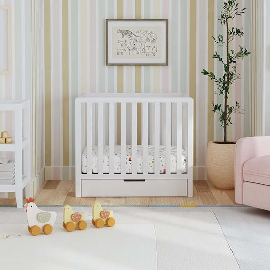 Carter's by DaVinci Colby 4-in-1 Convertible Mini Crib with Trundle Drawer in White, Greenguard Gold Certified, Undercrib Storage