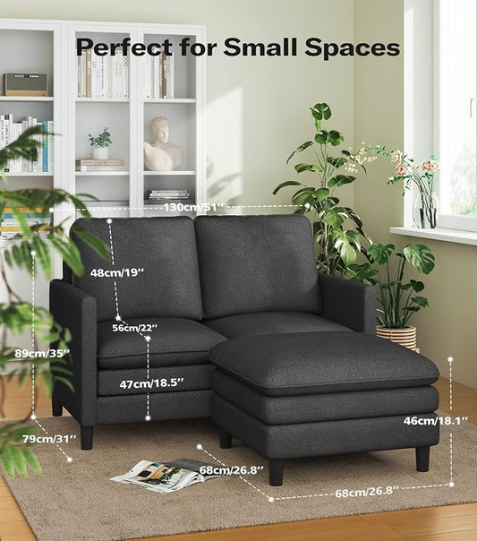 Welzona 3-Layers Cloud L Shaped Couch, 51" Loveseat Sofa Living Room, Bedroom - Tool-Free Assembly with Teddy Fabric Small L Shape Sofa - Grey - Removable Washable Covers - 650lbs Capacity