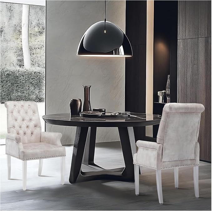 AODCHR Upholstered Velvet Accent Dining Chair, Elegant Tufted Dining Room Kitchen Room Arm Chair with Stainless Steel Leg, Beige