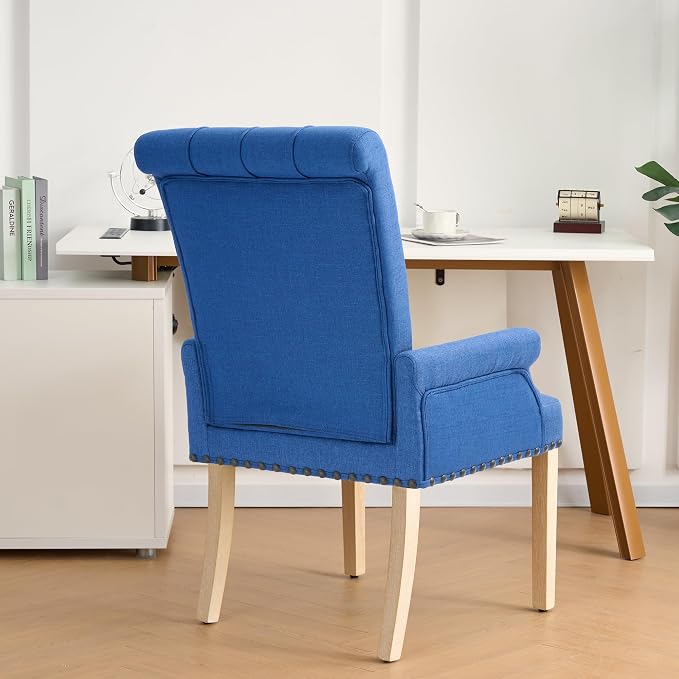 adochr Upholstered Fabric Accent Dining Chair, Elegant Tufted Club Dining Room Kitchen Room Arm Dining Chair,Blue