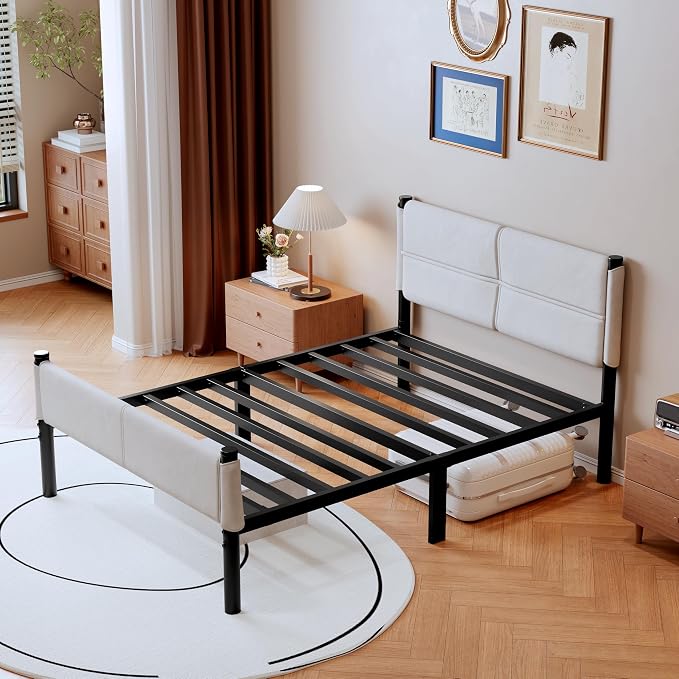 Metal Bed Frame,14Inch Twin Size Bed Frame with Storage Space,Heavy Duty Sturdy Mattress Foundation,Easy Assembly,No Box Spring Needed,Twin White