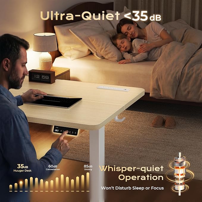 Huuger Electric Standing Desk with Power Outlets and USB-C Port, 55 X 24 Inch Height Adjustable Desk, Sit Stand Desk for Home Office, Computer & Gaming Desk with 4 Presets, Stable Steel Frame, Marple