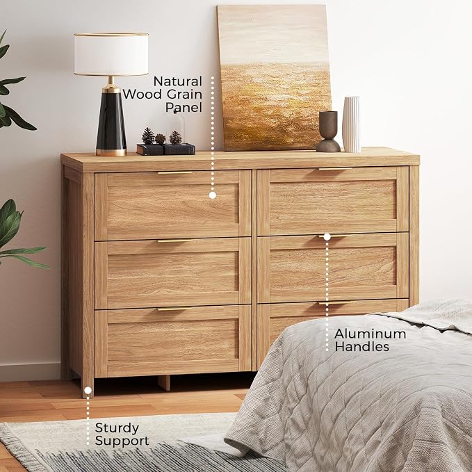 Walsham 6 Drawer Dresser for Bedroom, 47.2'' Modern Chest of Drawers with Metal Handle, TV Stand for 60 inch TV, Closet Clothes Storage Organizer for Living Room Hallway (Weathered Oak)