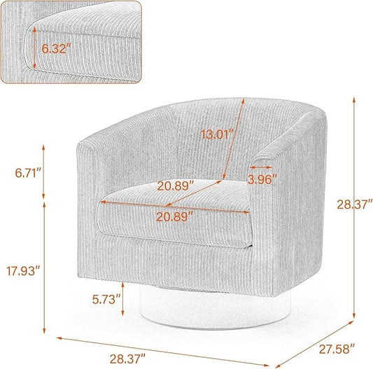 Swivel Accent Chairs Set of 2, Corduroy Barrel Club Chair Upholstered Armchair for Living Room, Round Arm Chair Bedroom Single Sofa Reading Seat - Gray