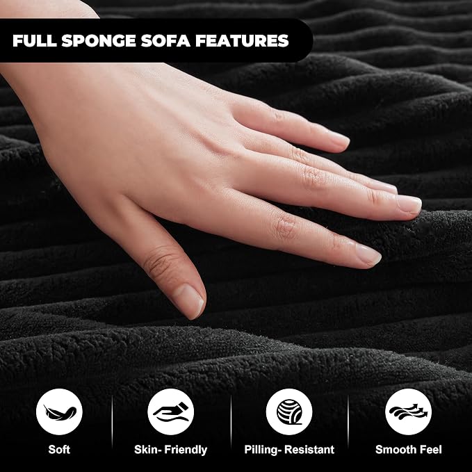 Mangodan Cloud Sectional Sofa, Boneless Couch for Living Room, Modular Sectional Sofa with Deep Seat, Fluffy L-Shaped Comfy Couch with Right-Facing Chaise, No Assembly Required, Black