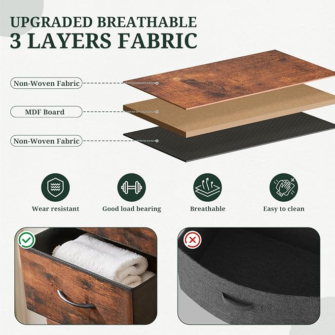 8 Drawers Dresser with Open Shelf, 46" Tall Storage Organizer Chest of Drawer with Wooden Top, Sturdy Metal Frame for Bedroom, Hallway, Living Room, Brown