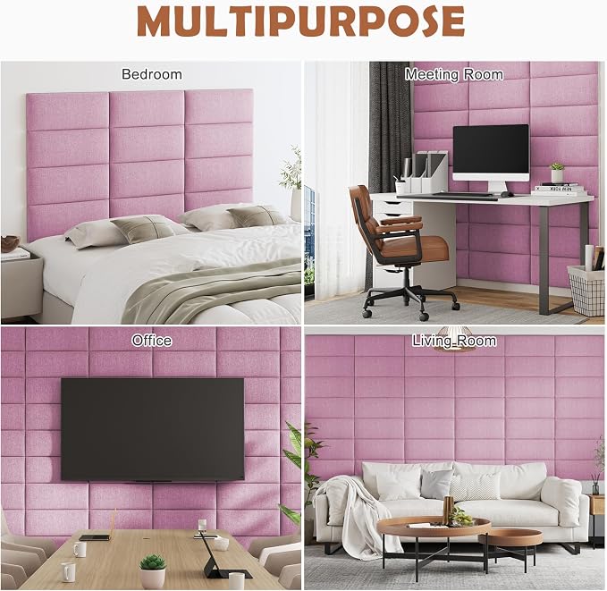 IFNOW Upholstered Wall Mounted Headboard, 3D Soundproof Wall Panels Peel and Stick Headboard for King Size, Reusable and Removable Tufted Bed Headboard in Light Pink(12 Panels, 10" x 24")