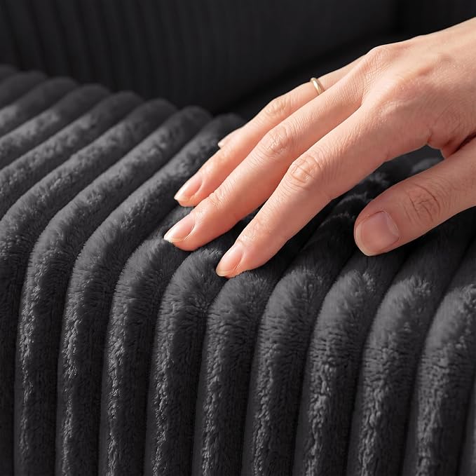 Sectional Sleeper Sofa with Pull Out Bed, Plush Corduroy 7 Seat Modular Sectional Sofa with Storage Chaise and Adjustable Backrest, Cloud Couches for Living Room, Apartment, Dark Grey
