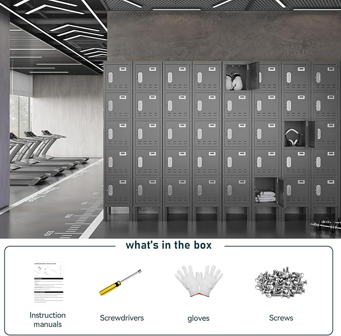 BUTISOW Metal Lockers - 66" Height Steel Lockers for Employees with 5 Door Storage Locker with Card Slot for Employees Gym School Home Office Garage - Assembly Required