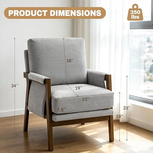 RNKSFX Accent Chairs for Living Room Set of 2, Modern Arm Chairs for Bedroom, Wooden Upholstered Mid Century Accent Chairs, Grey