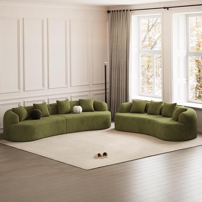 131" Curved Modular Sectional Sofa for Living Room, Modern Chenille Oversized Cloud Couch Sofa, Luxury Plush Extra Deep 4-Seater Boucle Couch for Apartment, No Assembly Required, Green