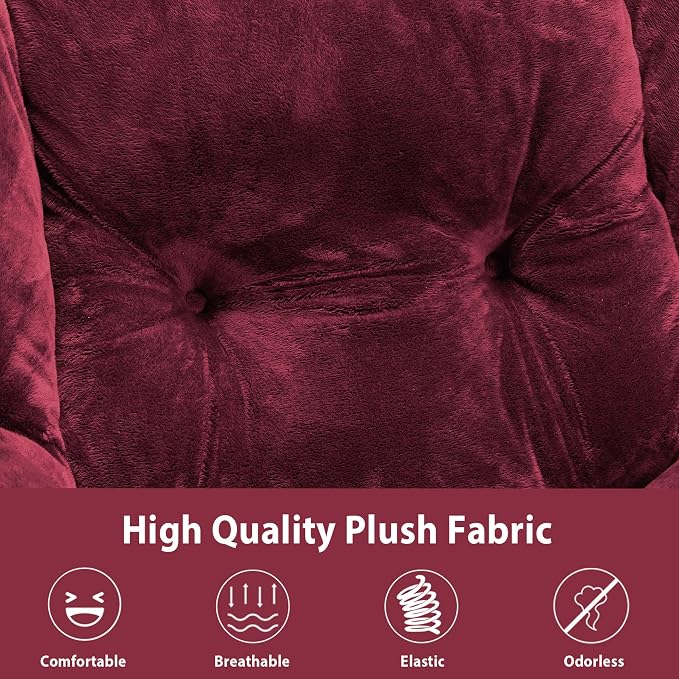 Youtanic Lazy Chair with Folding Ottoman, Accent Chair Plush Upholstered with Metal Structure and Non-Slip Pads, Sofa Armchair with Footrest and Side Storage Bag for Dorm, Room, Office, Rose Red