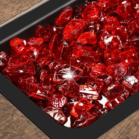 GASPRO 10 lbs Fire Glass for Propane Fire Pit, 1/2-Inch Glass Rocks for Fire Pit Table Fireplace, Red