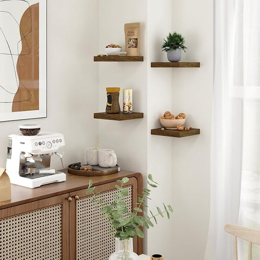 Fun Memories Floating Shelves for Wall - 7.5 Inch Square Shelves with Invisible Brackets, Small Wall Shelf for Living Room, Bathroom, Bedroom, and Kitchen Decor Brown Set of 3