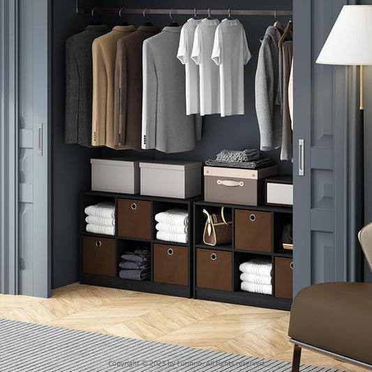 Furinno Cubic Closet Organizers and Storage, 6-Cube Closet Organizer with Bins, Open Shelf Storage, for Wardrobe, Bedroom, Living Room, Espresso