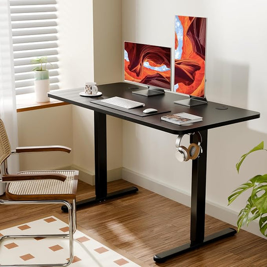 ERGOMAKER Electric Standing Desk, 47.2" x 23.6" Height Adjustable Sit Stand Desk with Splice Board for Home Office, Computer Desk Memory Preset (Black Frame, Black Desktop)