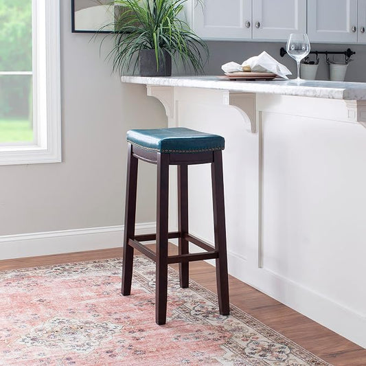 Linon Carson Blue Backless Bar Stool, Brown